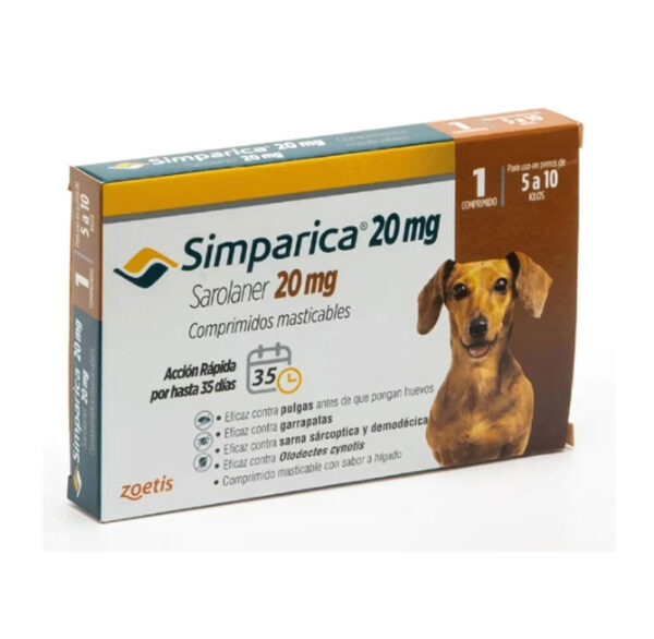 SIMPARICA CAJA X 1 TAB DE 20 MG (5 - 10 KG)